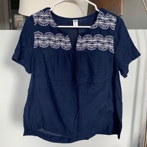 Blue Blouse with White Embroidery